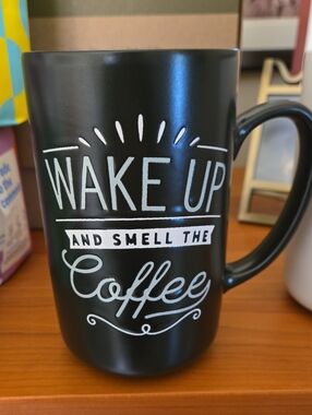 Black 'Wake Up and Smell the Coffee' Ceramic Mug